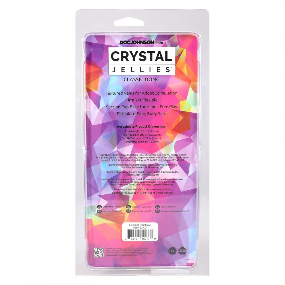 Фалоімітатор - Дилдо Doc Johnson Crystal Jellies - 8.5 Inch Сlassic Dong - Rainbow 5