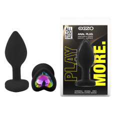 Силиконовая анальная пробка EGZO - Silicone Black Heart Plug Rainbow, size S