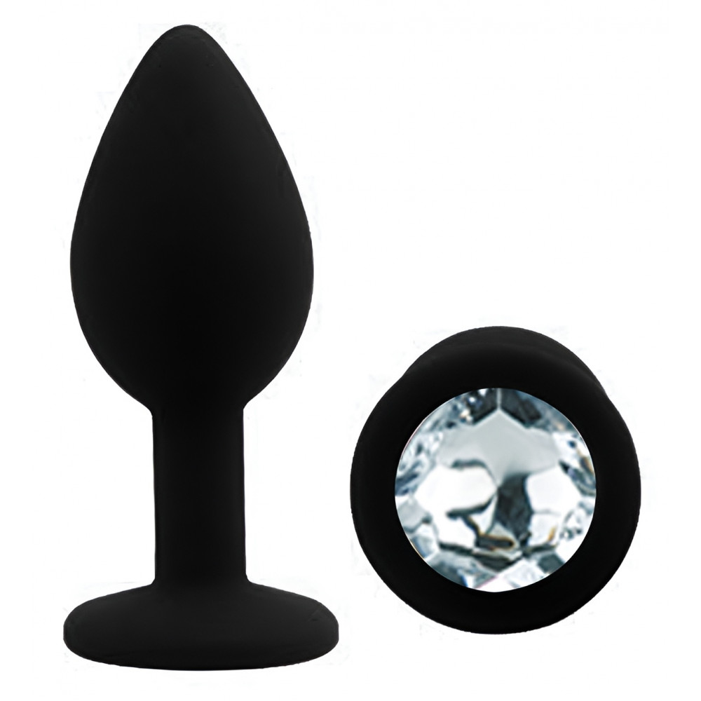 Разное - Силиконовая анальная пробка EGZO - Silicone Black Round Plug Clear, size S 1