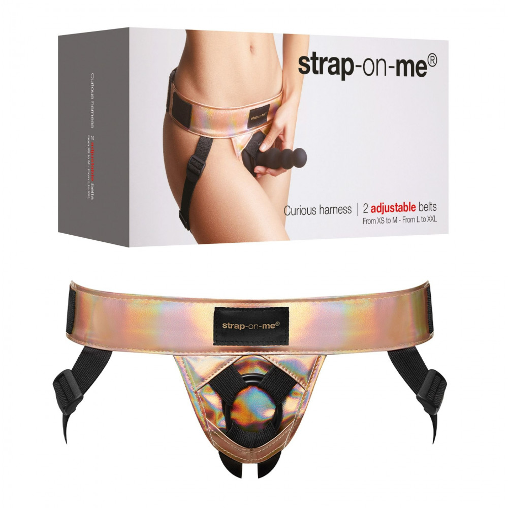 Секс игрушки - Трусики для страпона Strap-On-Me - Curious с голографической отделкой цвета розового золота 1