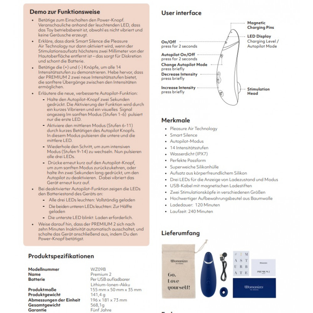 Разное - Бесконтактный вакуумный клиторальный стимулятор Womanizer Premium 2 бордовый 10