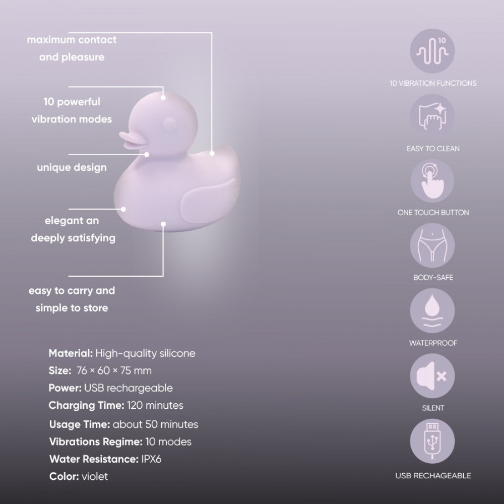 Різне - Вібратор для клітора у вигляді качки Sweet Em , силіконовий, лавандовий 7