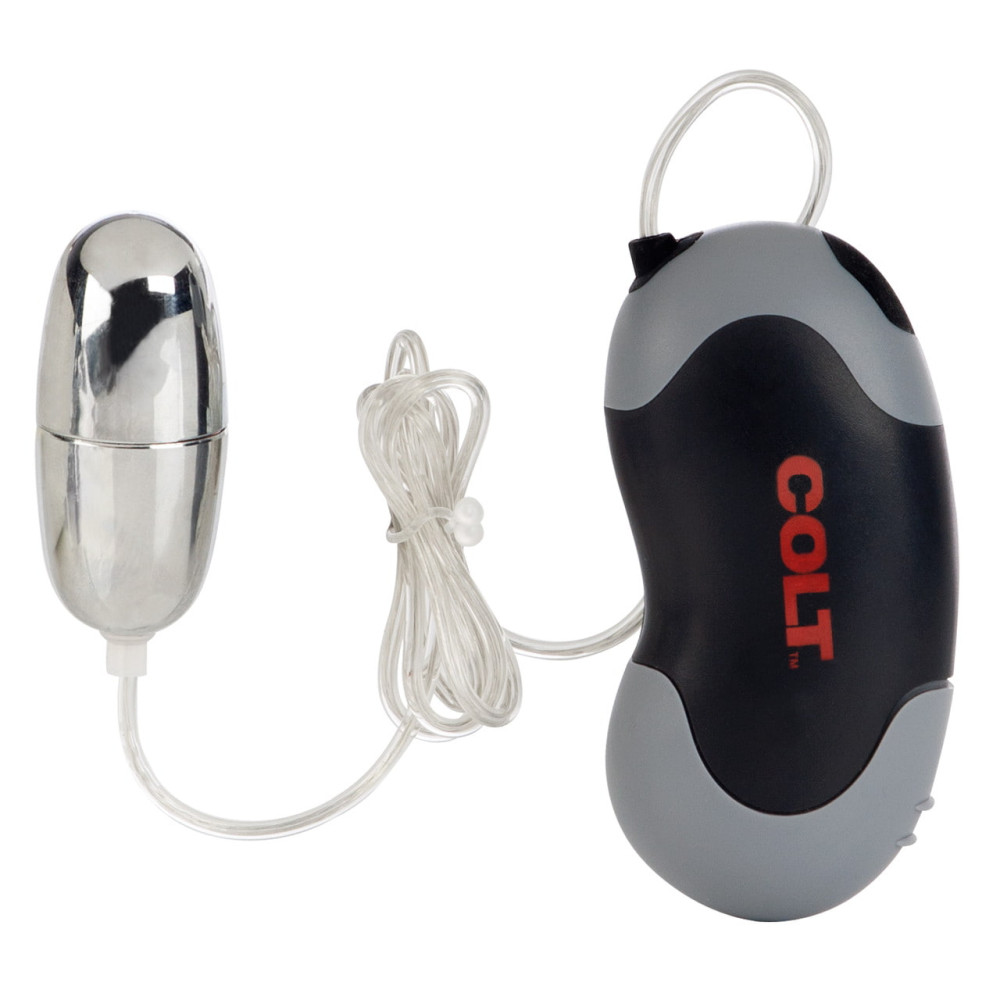 Вагінальні кульки та тренажери - Вібратор-яйце з дротовим пультом COLT Xtreme, сріблястий, 5,7 × 2,5 см 3