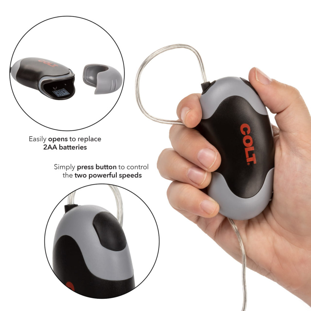 Вагінальні кульки та тренажери - Вібратор-яйце з дротовим пультом COLT Xtreme, сріблястий, 5,7 × 2,5 см 7