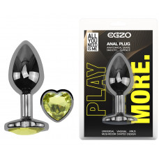 Анальная пробка с кристаллом EGZO - Dark Silver Heart Plug Lime size M