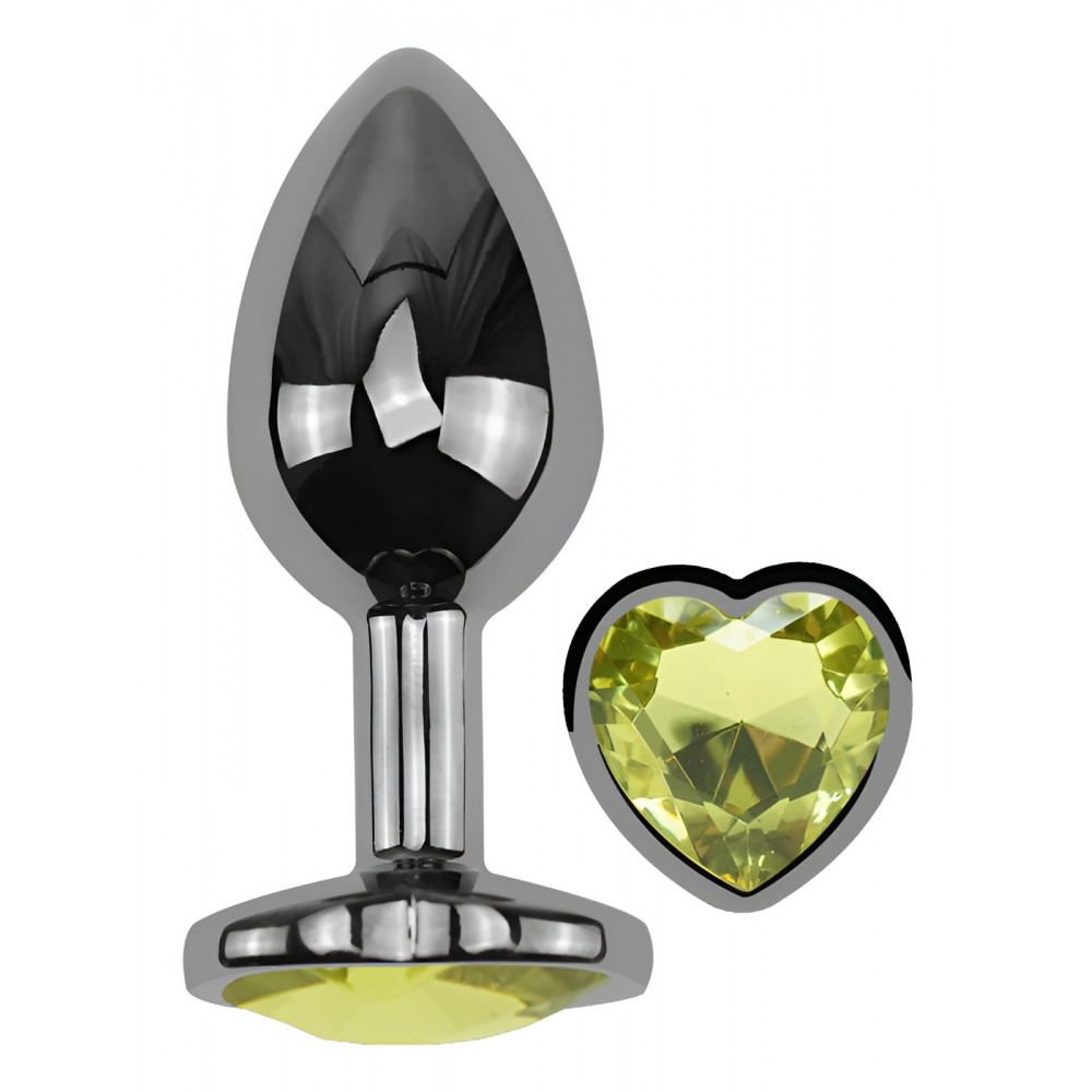  - Анальная пробка с кристаллом EGZO - Dark Silver Heart Plug Lime size M 1
