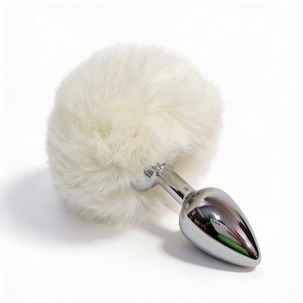 Анальные игрушки без вибрации - Анальная пробка ALUME, S, металлическая серебристая с белым пушком, 7 х 2,8 см 2