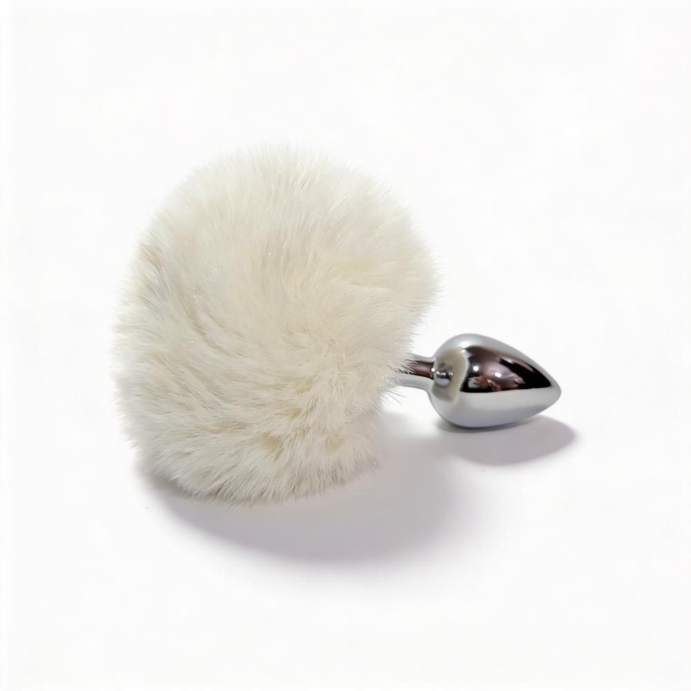 Анальные игрушки без вибрации - Анальная пробка ALUME, S, металлическая серебристая с белым пушком, 7 х 2,8 см 4