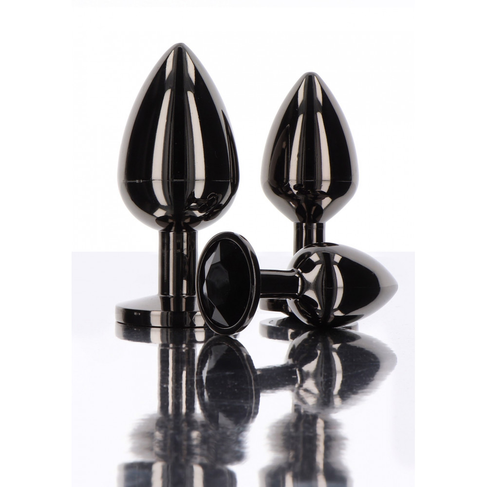 Секс игрушки - Анальная пробка L черная металлическая с черным камнем Butt Plug With Diamond Jewel Taboom 2