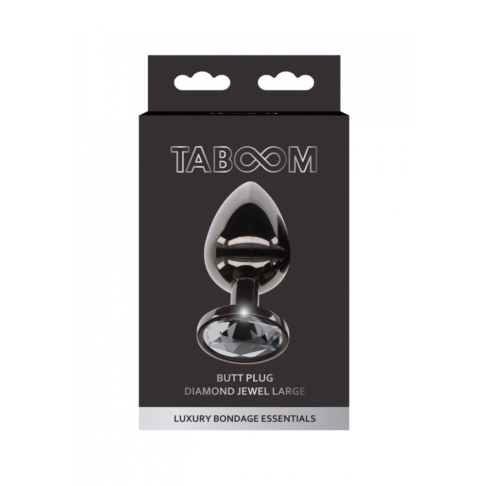 Секс игрушки - Анальная пробка L черная металлическая с черным камнем Butt Plug With Diamond Jewel Taboom