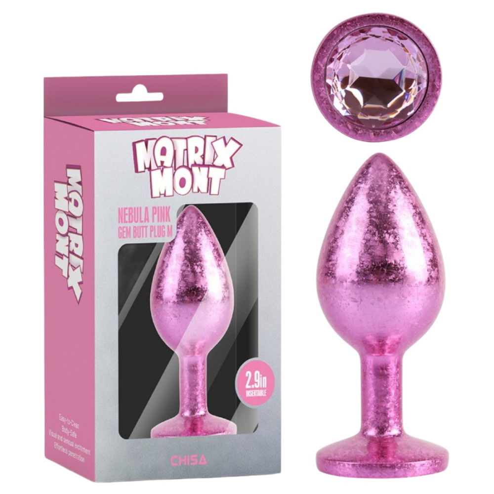 Анальные игрушки без вибрации - Анальная пробка розовая поталь CHISA MATRIX MONT с розовым камнем, размер M