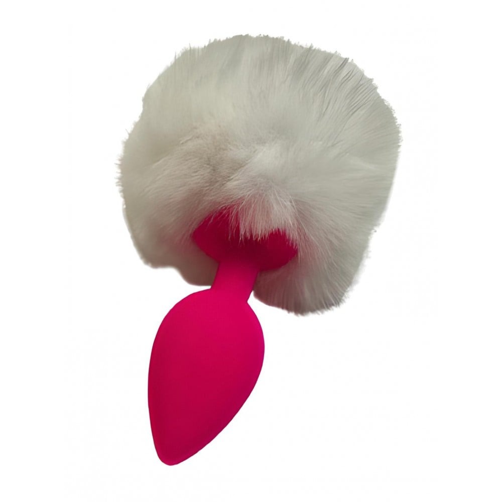 Секс игрушки - Анальная пробка розовая силикон с помпоном белым S