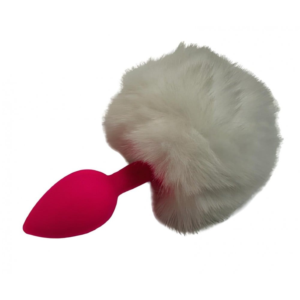 Секс игрушки - Анальная пробка розовая силикон с помпоном белым S 1