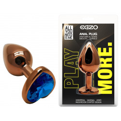 Анальная пробка с кристаллом EGZO - Dark Gold Heart Plug Blue, size S