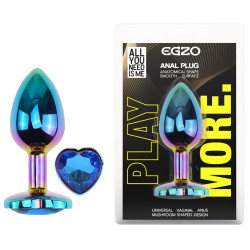 Анальная пробка с кристаллом EGZO - Multicolor Heart Plug Blue size S