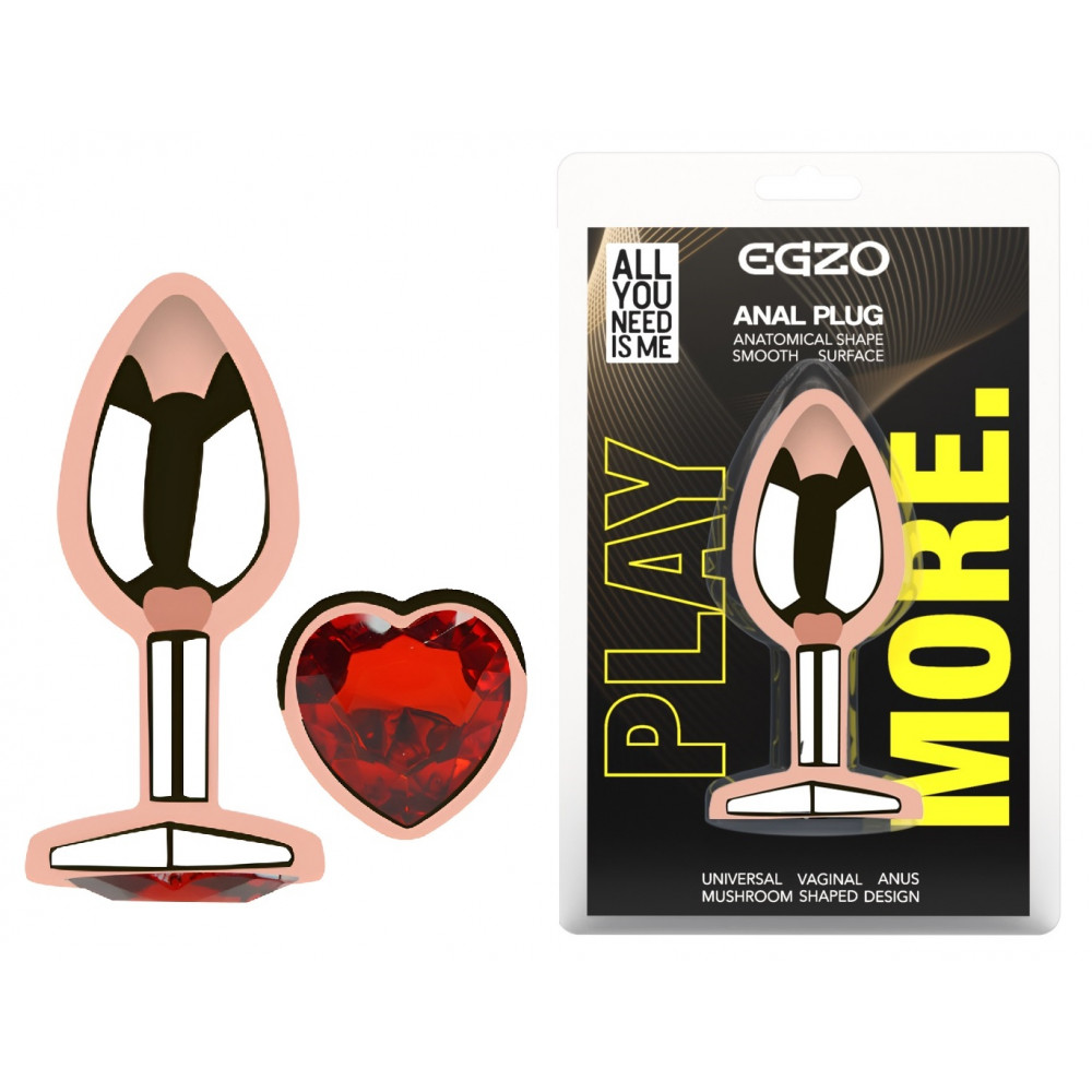 - Анальная пробка с кристаллом EGZO - Rose Gold Heart Plug Red size M
