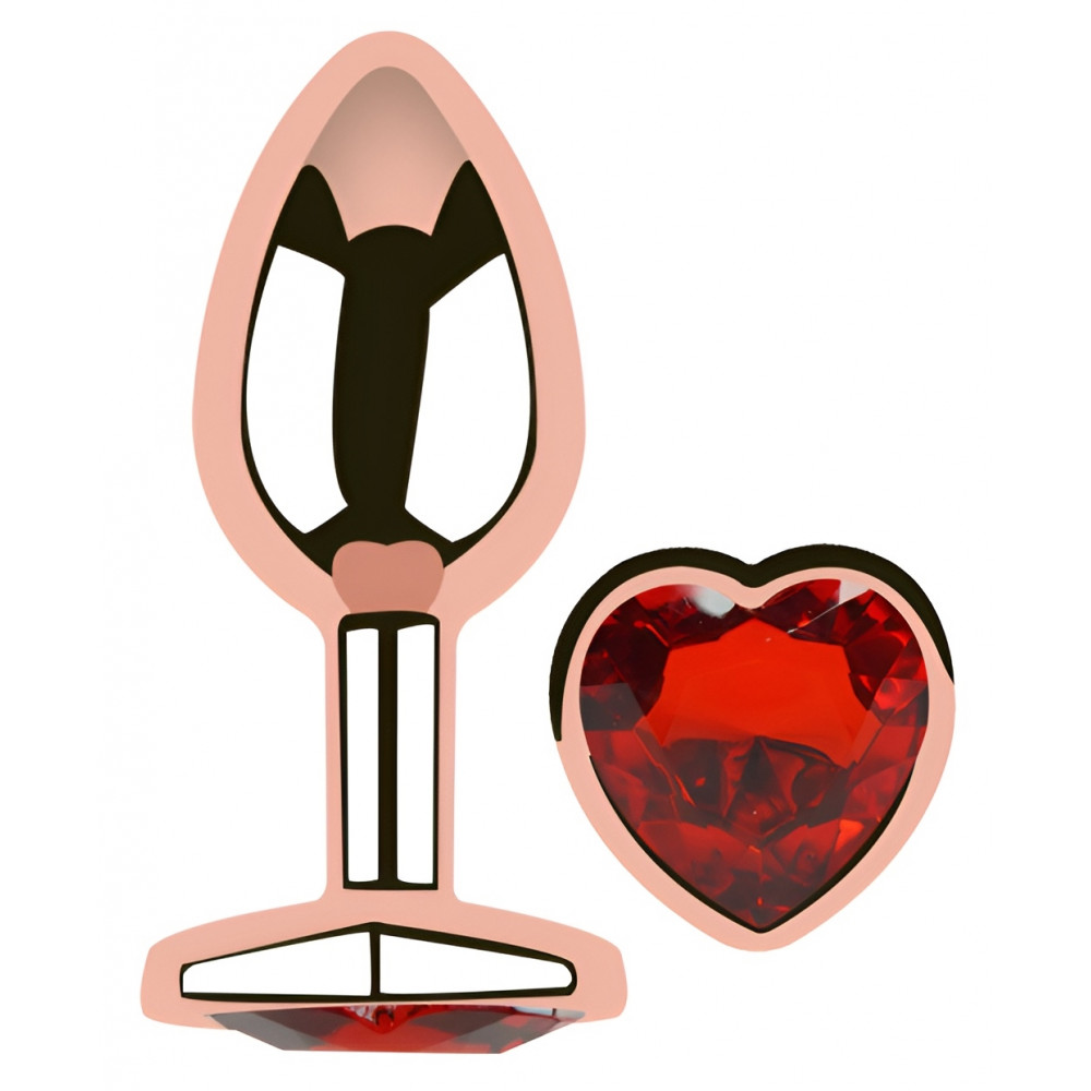 - Анальная пробка с кристаллом EGZO - Rose Gold Heart Plug Red size M 1