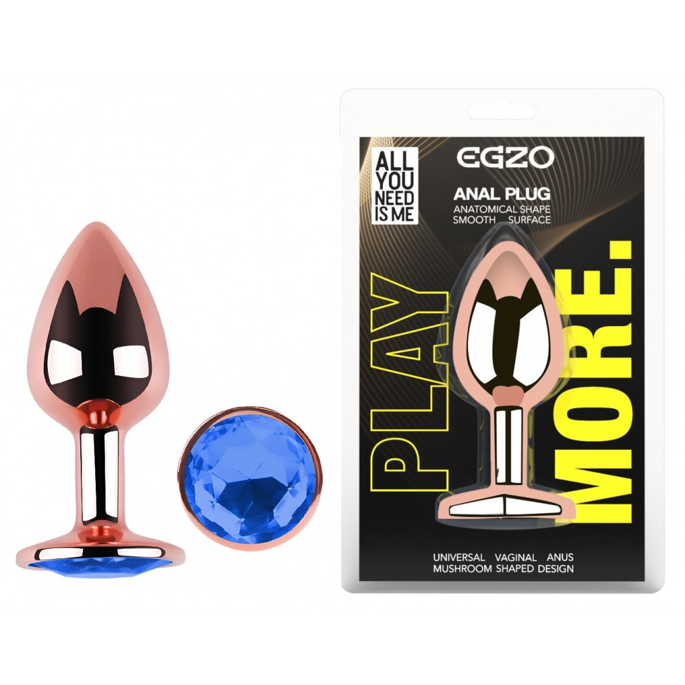 Анальные игрушки без вибрации - Анальная пробка с кристаллом EGZO - Rose Gold Round Plug Blue size S