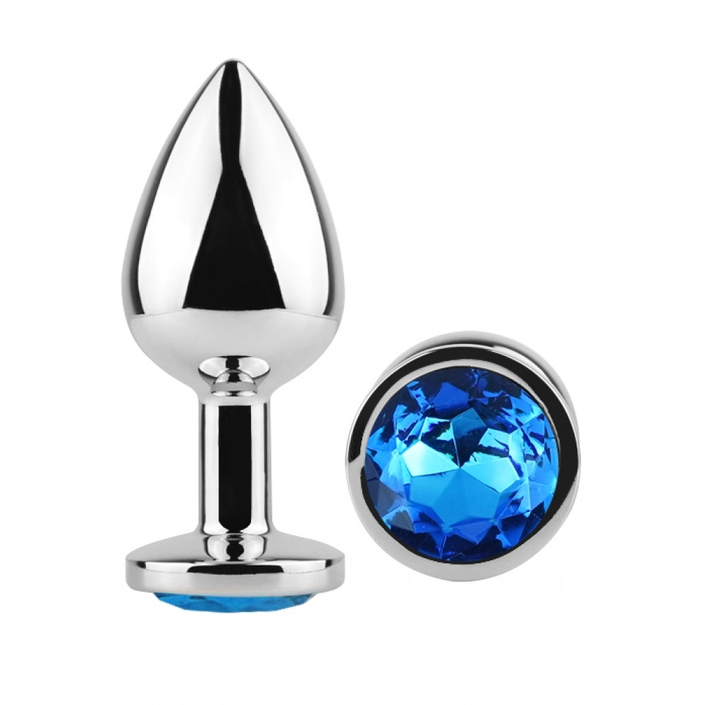 - Анальная пробка с кристаллом EGZO - Silver Round Plug Blue size M 1