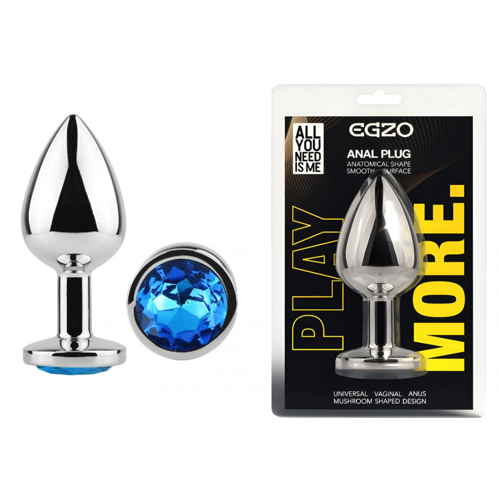 - Анальная пробка с кристаллом EGZO - Silver Round Plug Blue size M