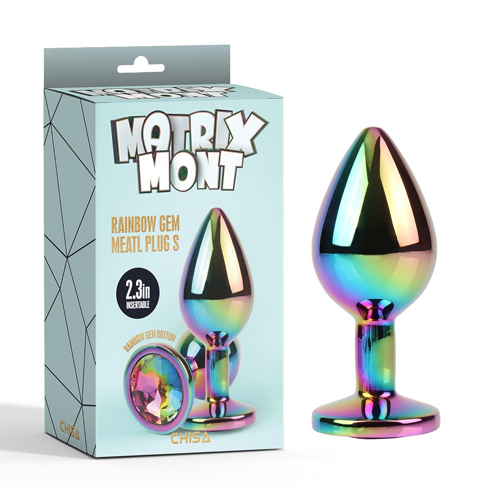 - Анальна пробка із кристалом Chisa Matrix Mont Rainbow Gem, металева, різнокольорова, 7 х 2.7 см