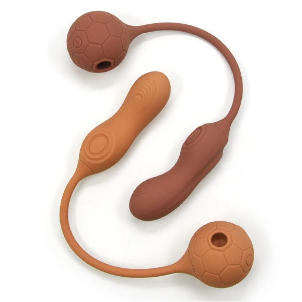 Різне - Подвійний вібратор у вигляді м'яча з вакуумом та для точки G, Sweet Em 0036F, коричневий 1