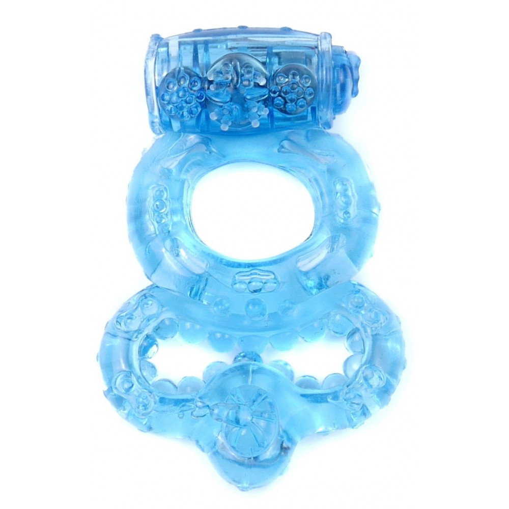 Эрекционные кольца и насадки на член - Эрекционное вибро кольцо BOSS Vibrating Duo Cock Ring Blue, BS6700045