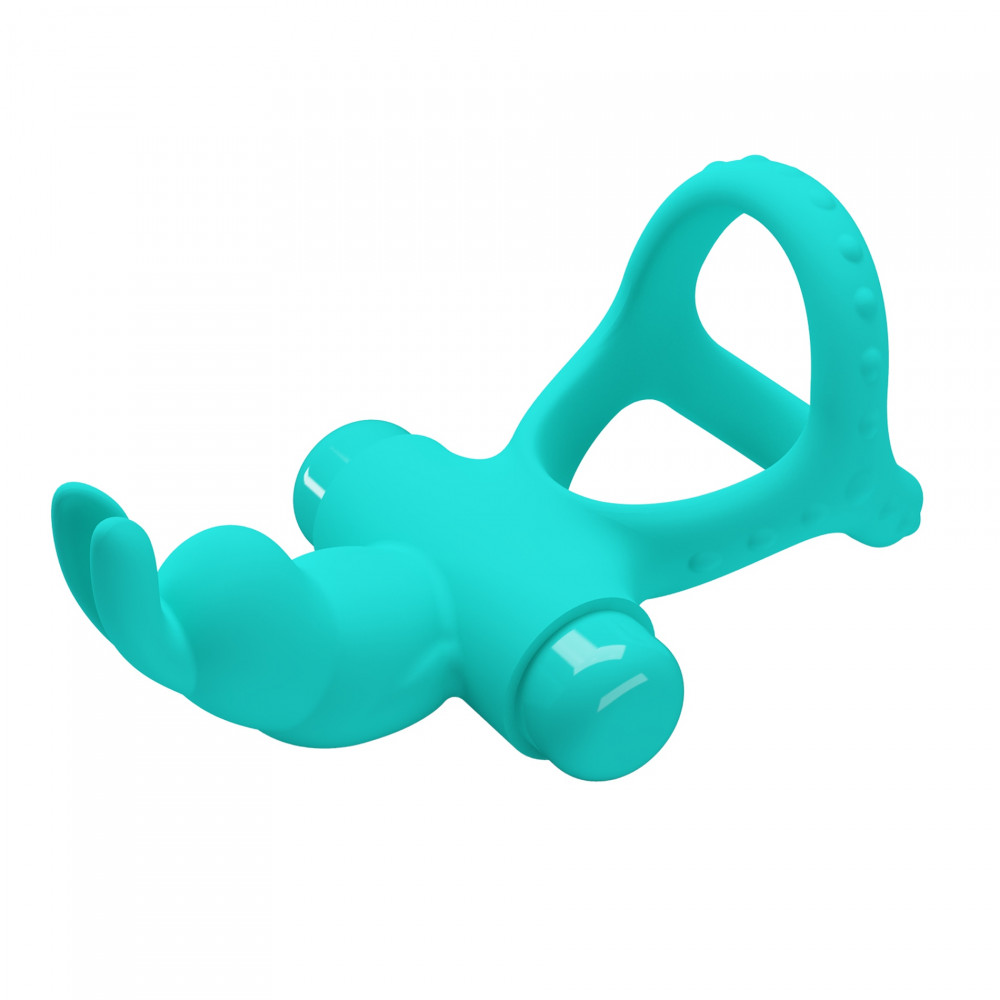 Эрекционные кольца с вибрацией - Эрекционное виброкольцо с кроликом PRETTY LOVE Passionate Figgy силиконовое, бирюзовое 5