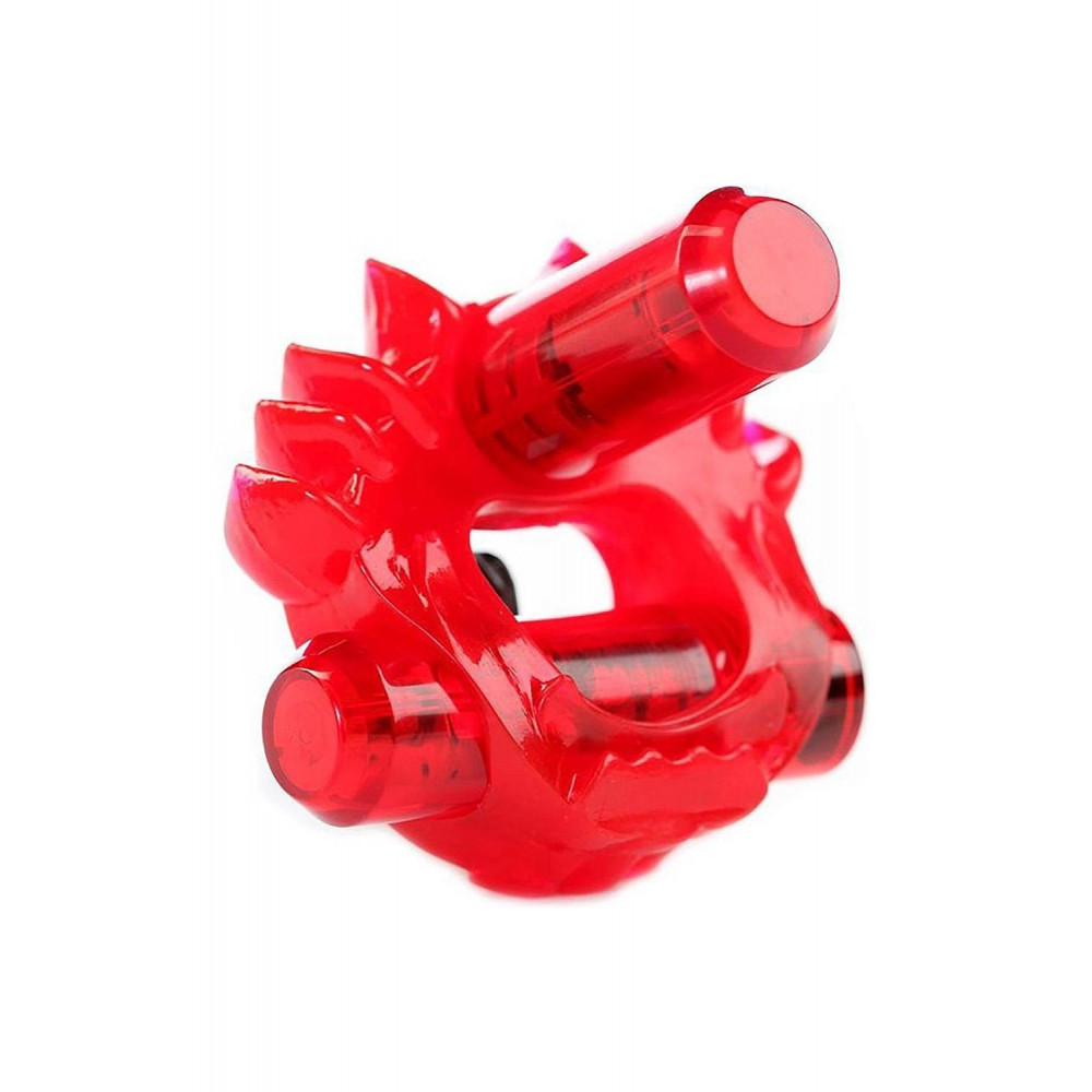 Эрекционные кольца с вибрацией - Эррекционное кольцо с двумя вибропулями Zero Tolerance Flame Thrower красное, 5 см 1