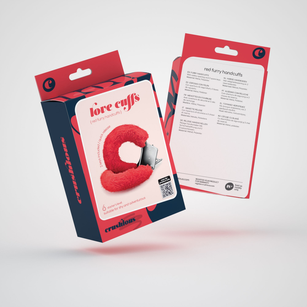 Наручники и ограничения - Наручники Love Cuffs Crushious металлические, с красным мехом 1