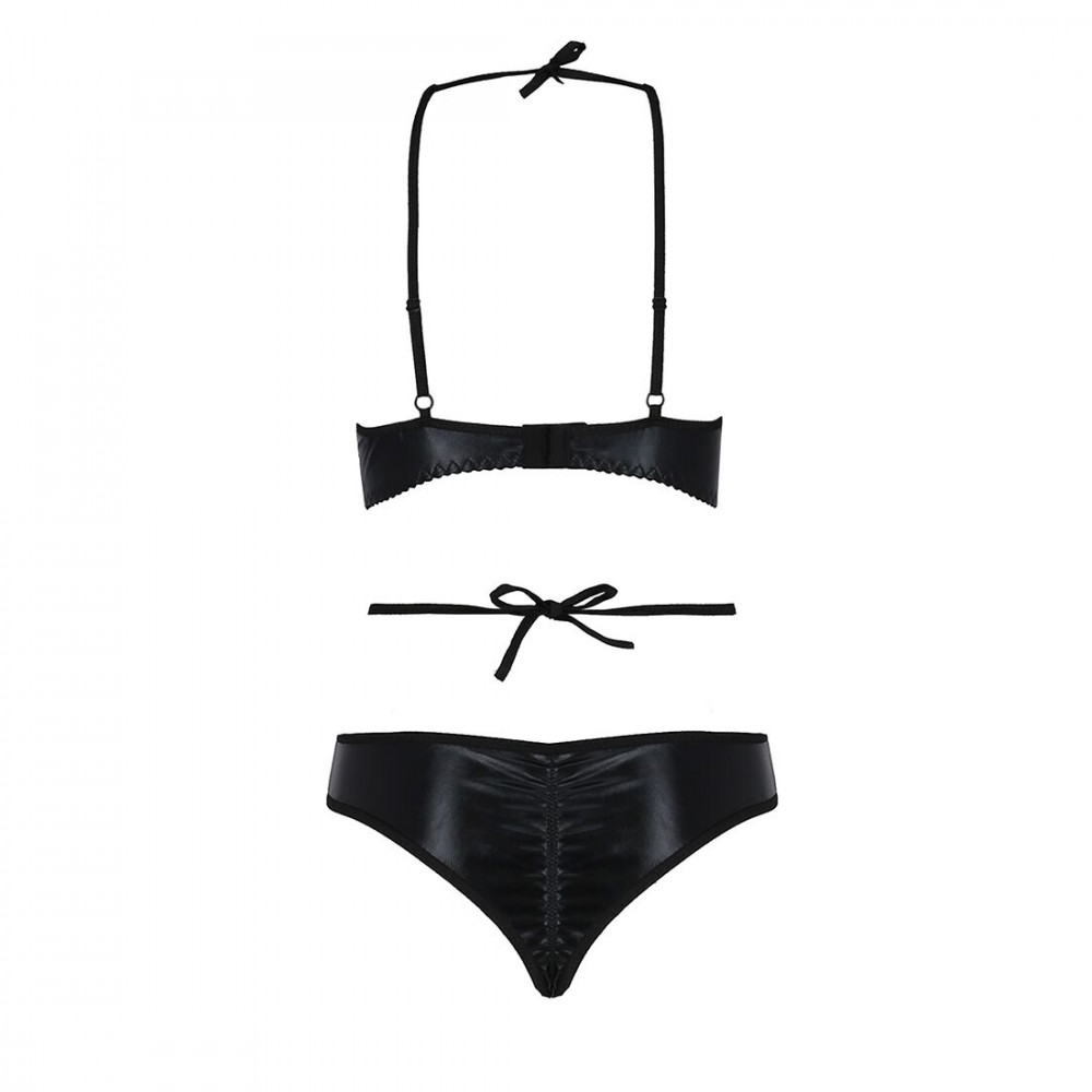 Эротические комплекты - Комплект белья Passion NAVEL SET black L/XL Black, трусики, лиф, кружевные и латексные вставки 1