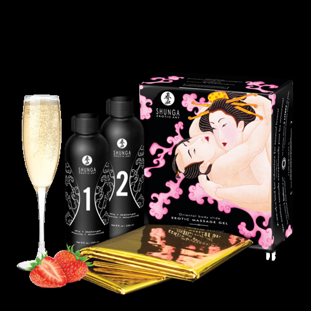 Массажные масла и свечи - Гель для NURU массажа Shunga Oriental Body-to-Body – Sparkling Strawberry Wine плюс простыня 4