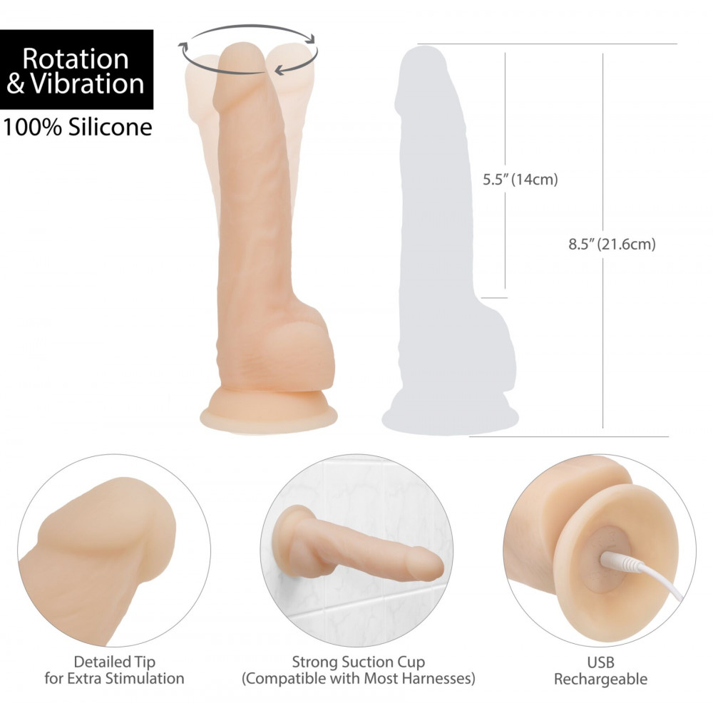 Фаллоимитаторы - Фаллоимитатор с вибрацией и ротацией Naked ADDICTION James 8″ Rotating & Vibrating Dong, пульт ДУ 4