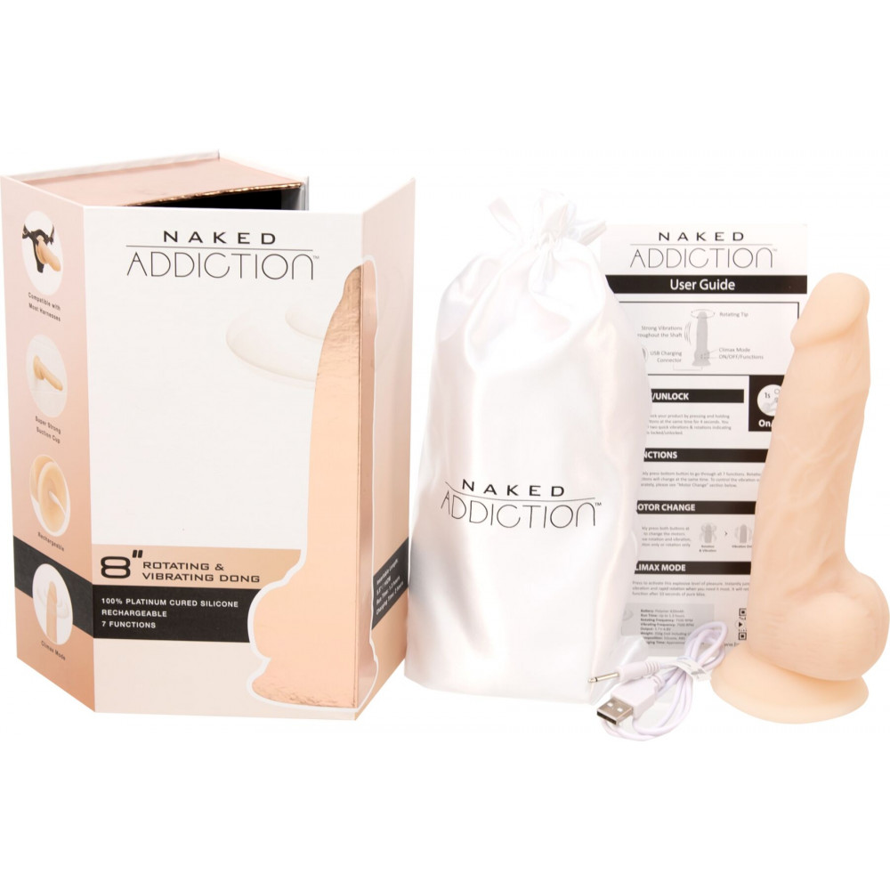 Фаллоимитаторы - Фаллоимитатор с вибрацией и ротацией Naked ADDICTION James 8″ Rotating & Vibrating Dong, пульт ДУ 6