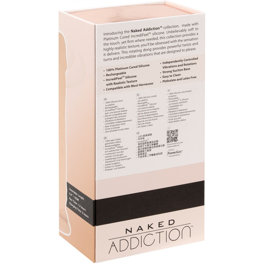 Фаллоимитаторы - Фаллоимитатор с вибрацией и ротацией Naked ADDICTION James 8″ Rotating & Vibrating Dong, пульт ДУ 8