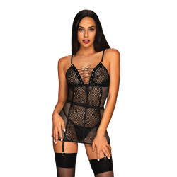 Сорочка в сіточку Obsessive Basitta зі шнурівкою, чорний, S/M