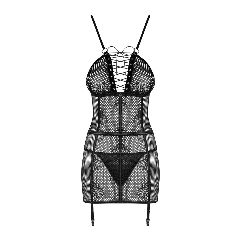 Разное - Сорочка в сеточку Obsessive Basitta со шнуровкой, черный, S/M 5