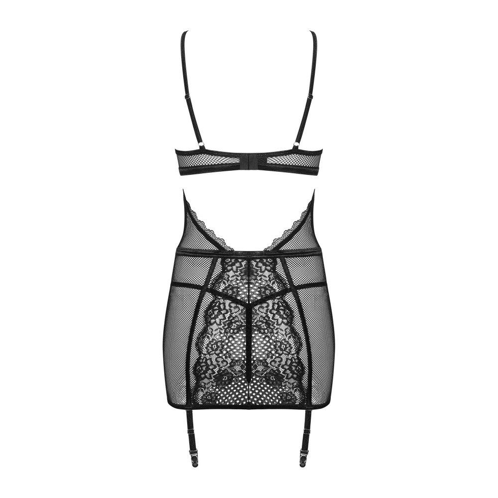 Разное - Сорочка в сеточку Obsessive Basitta со шнуровкой, черный, S/M 6