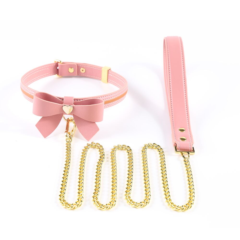 Ошейники, поводки - Поводок LOCKINK SEVANDA Love Heart Butterfly Leather Collar Set - Pink