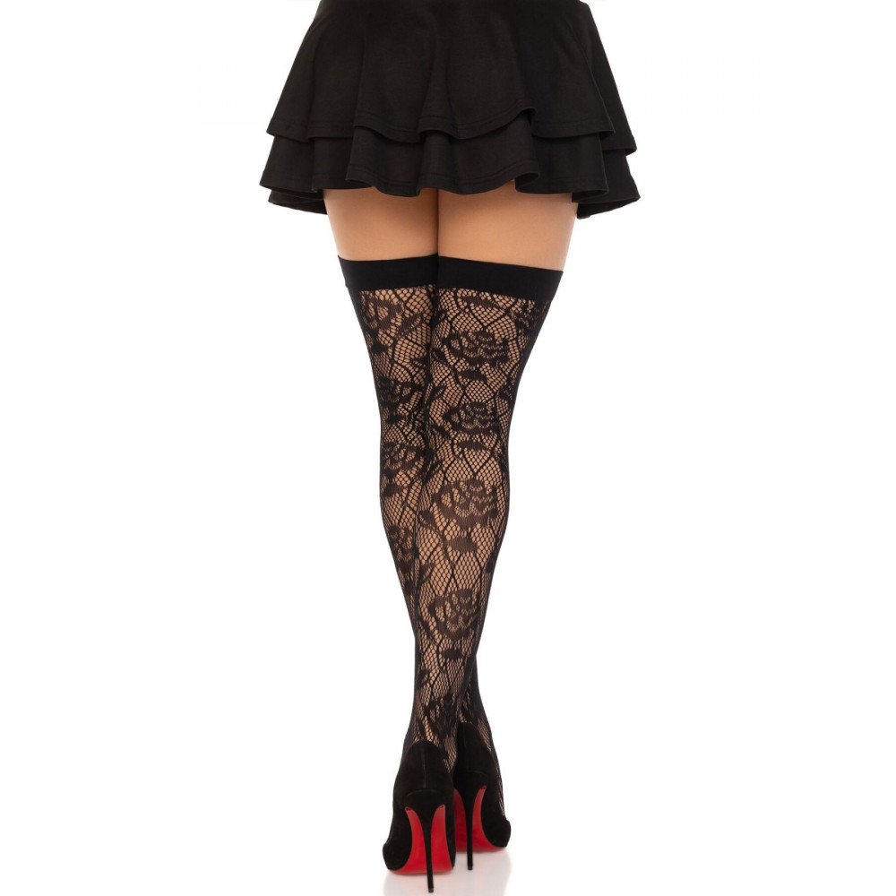 Чулки - Чулки Leg Avenue Wild rose net thigh highs One Size 1