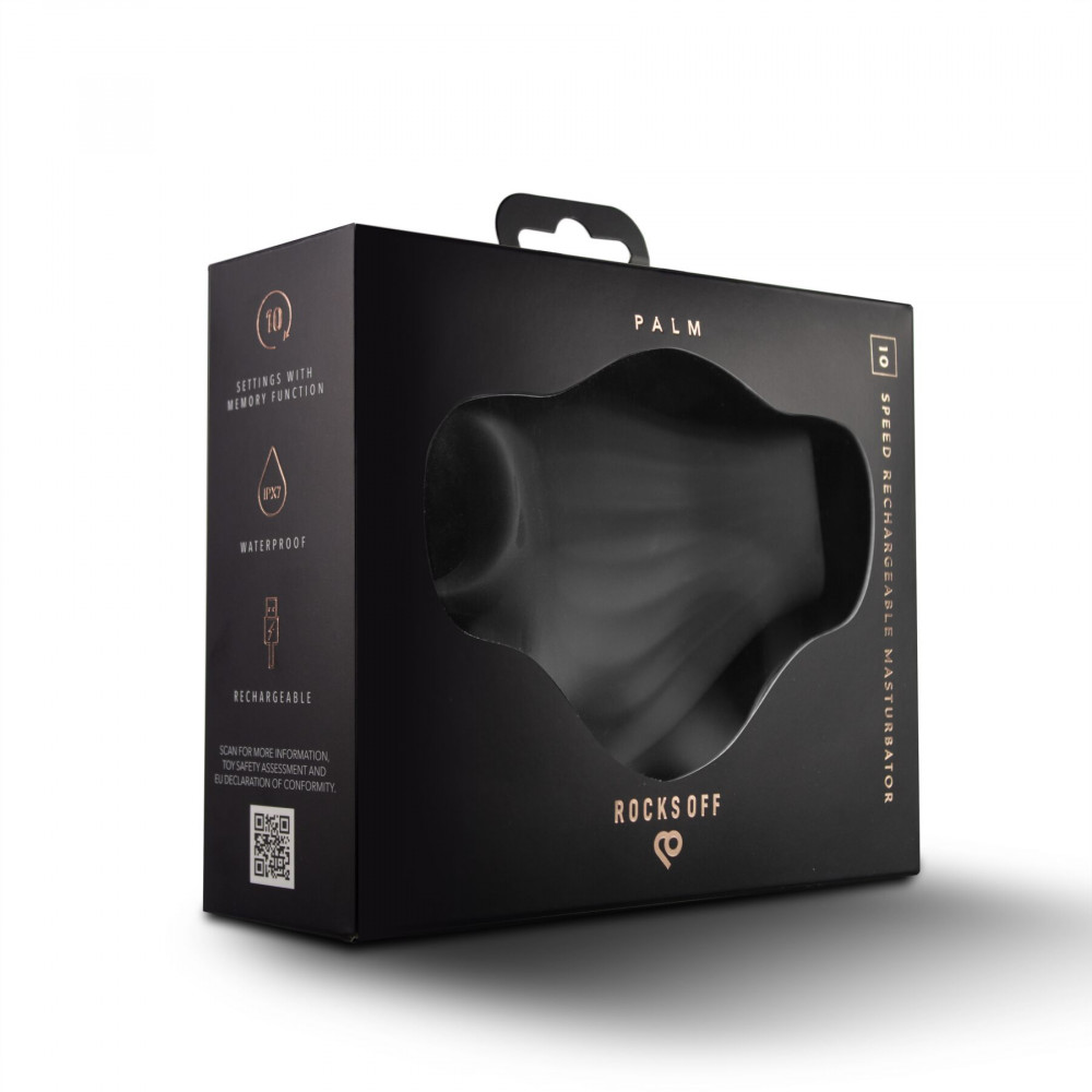 Мастурбаторы с вибрацией - Мастурбатор Rocks Off Palm Black, петли для пальцев, 10 режимов 7