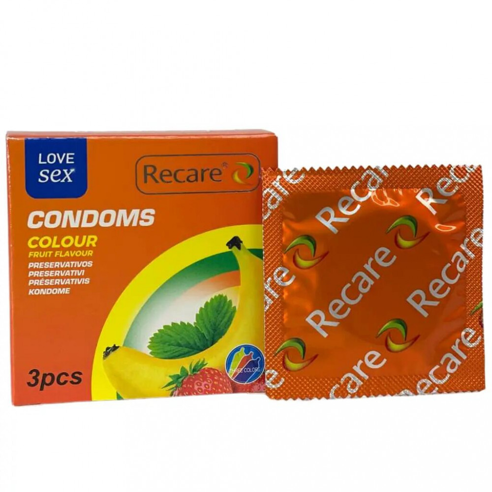 Презервативы - Презервативы Recare Color Fruit Flavour Condoms 3 шт, ароматы: мята, банан, клубника