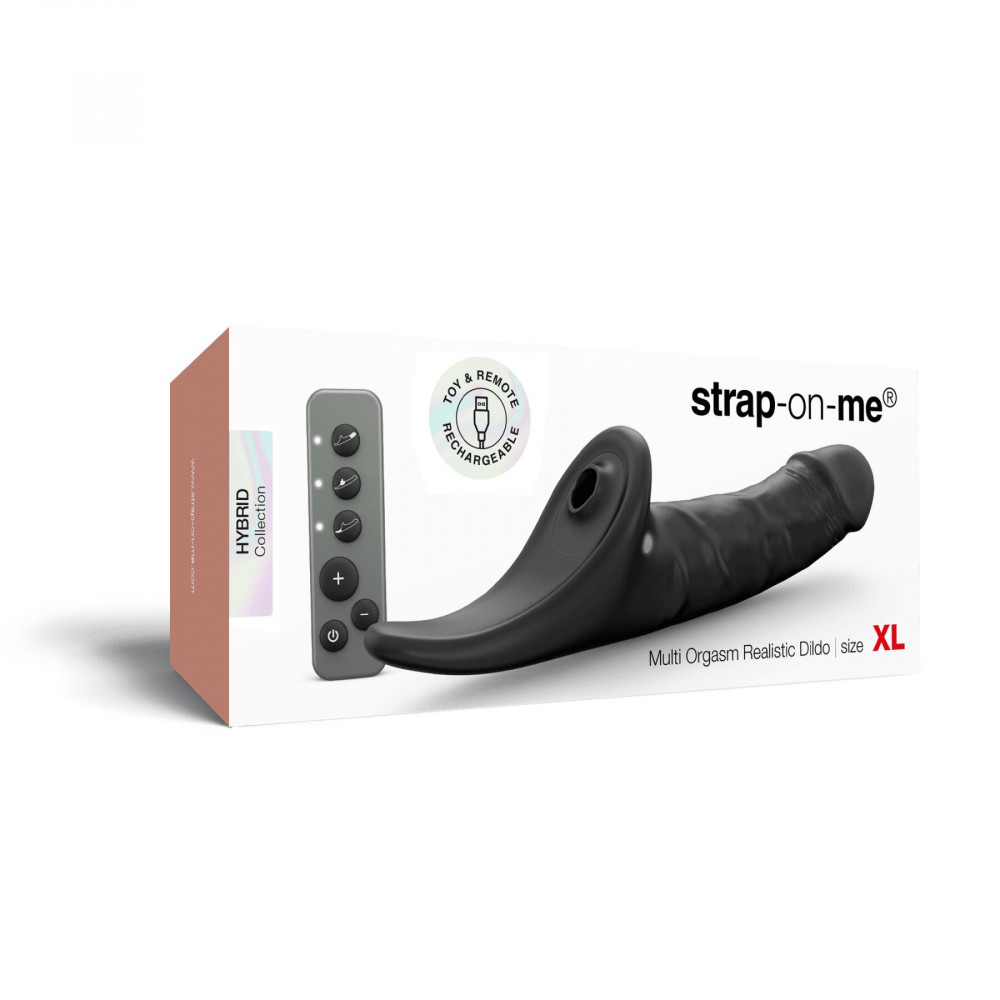 Страпоны - Вибронасадка для страпона с вакуумной стимуляцией Strap-On-Me Multi Orgasm Realistic Dildo XL Black 6