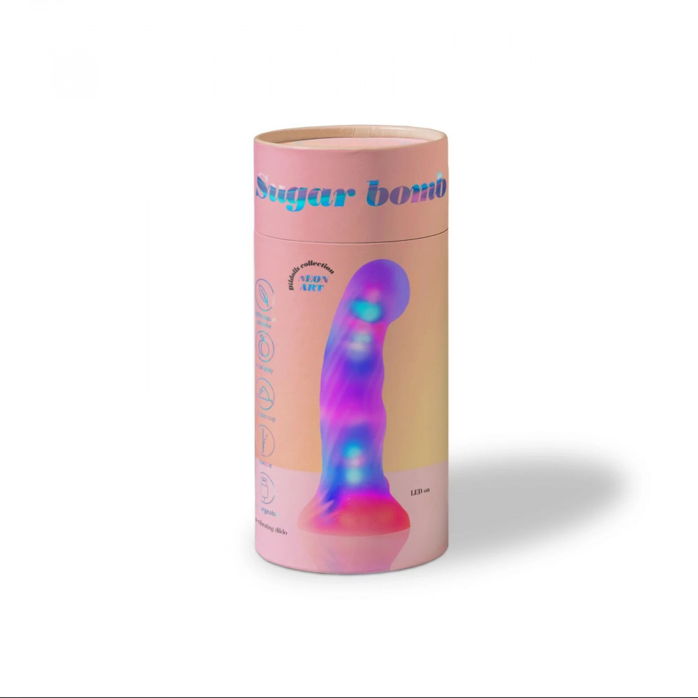 Фаллоимитаторы - Светящийся дилдо Love To Love - SUGAR BOMB, 39 режимов подсветки, гнется, перезаряжаемый 3