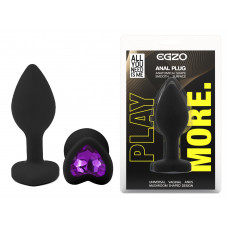 Силиконовая анальная пробка EGZO - Silicone Black Heart Plug Purple, size S