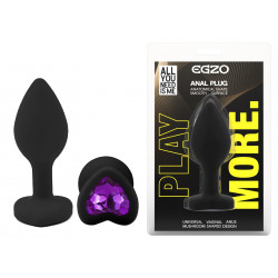 Силіконова анальна пробка EGZO - Silicone Black Heart Plug Purple, size S