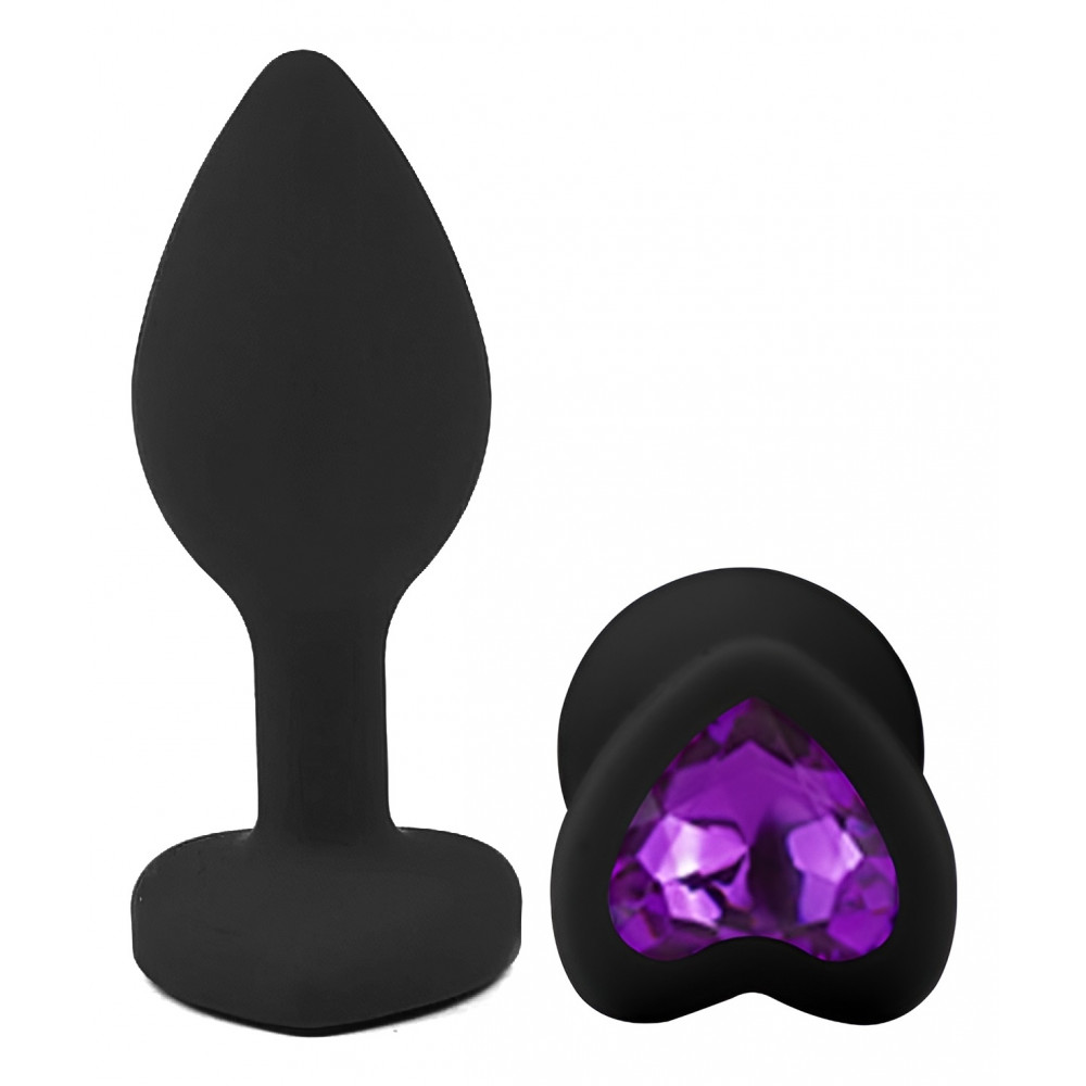 Разное - Силиконовая анальная пробка EGZO - Silicone Black Heart Plug Purple, size S 1