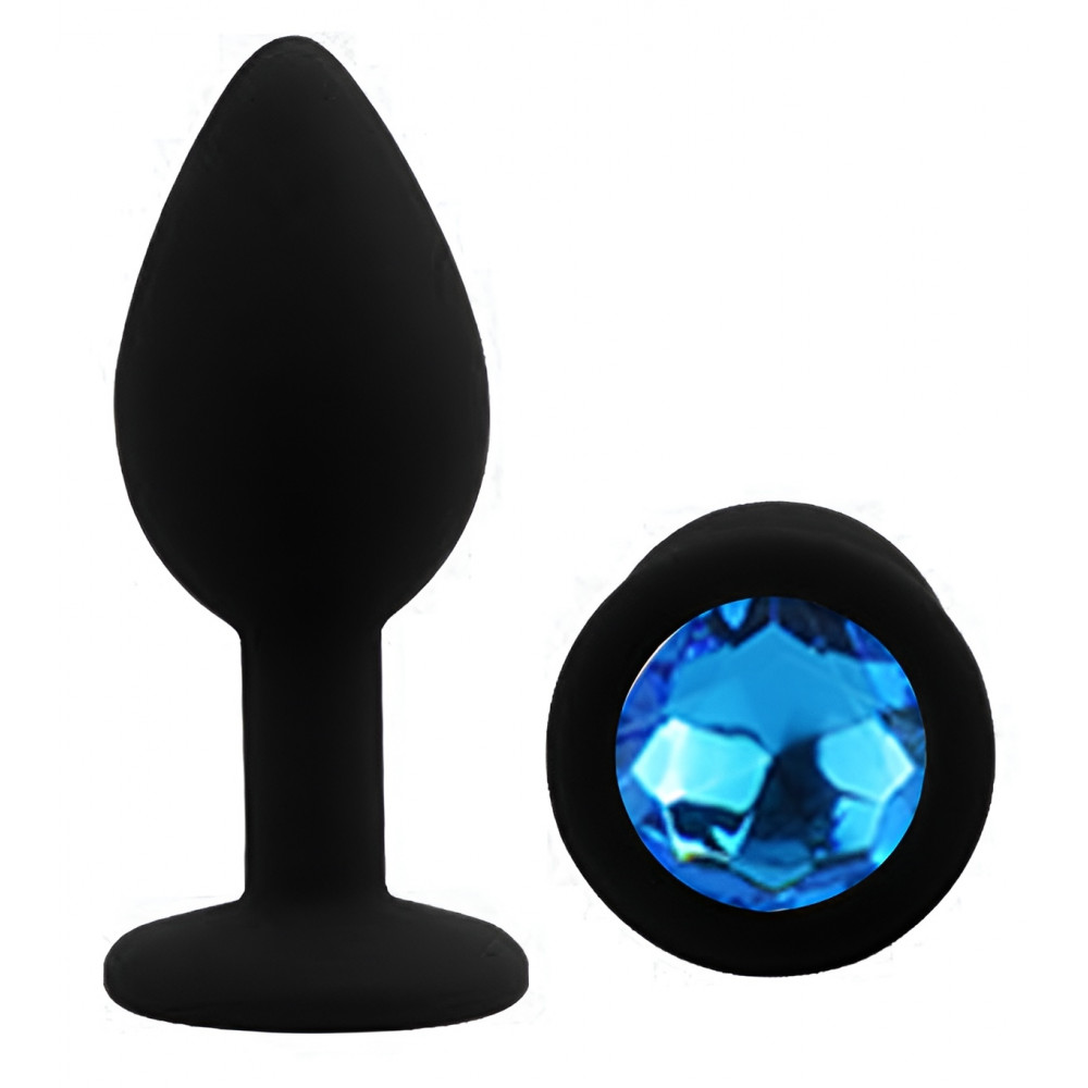 Анальные игрушки без вибрации - Силиконовая анальная пробка EGZO - Silicone Black Round Plug Blue, size S 3