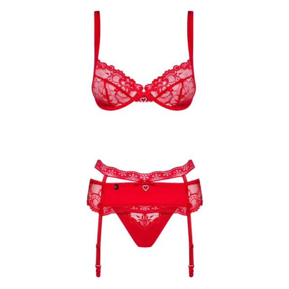 Эротическое белье - Комплект Obsessive Heartina 3 pcs set L/XL красный 1