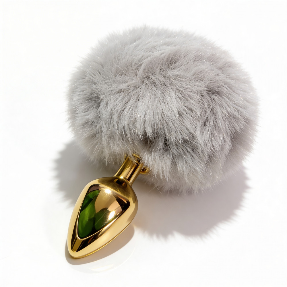 Анальные игрушки без вибрации - Анальная пробка ALUME, S, металлическая золотистая с серым пушком, 7 х 2,8 см 4